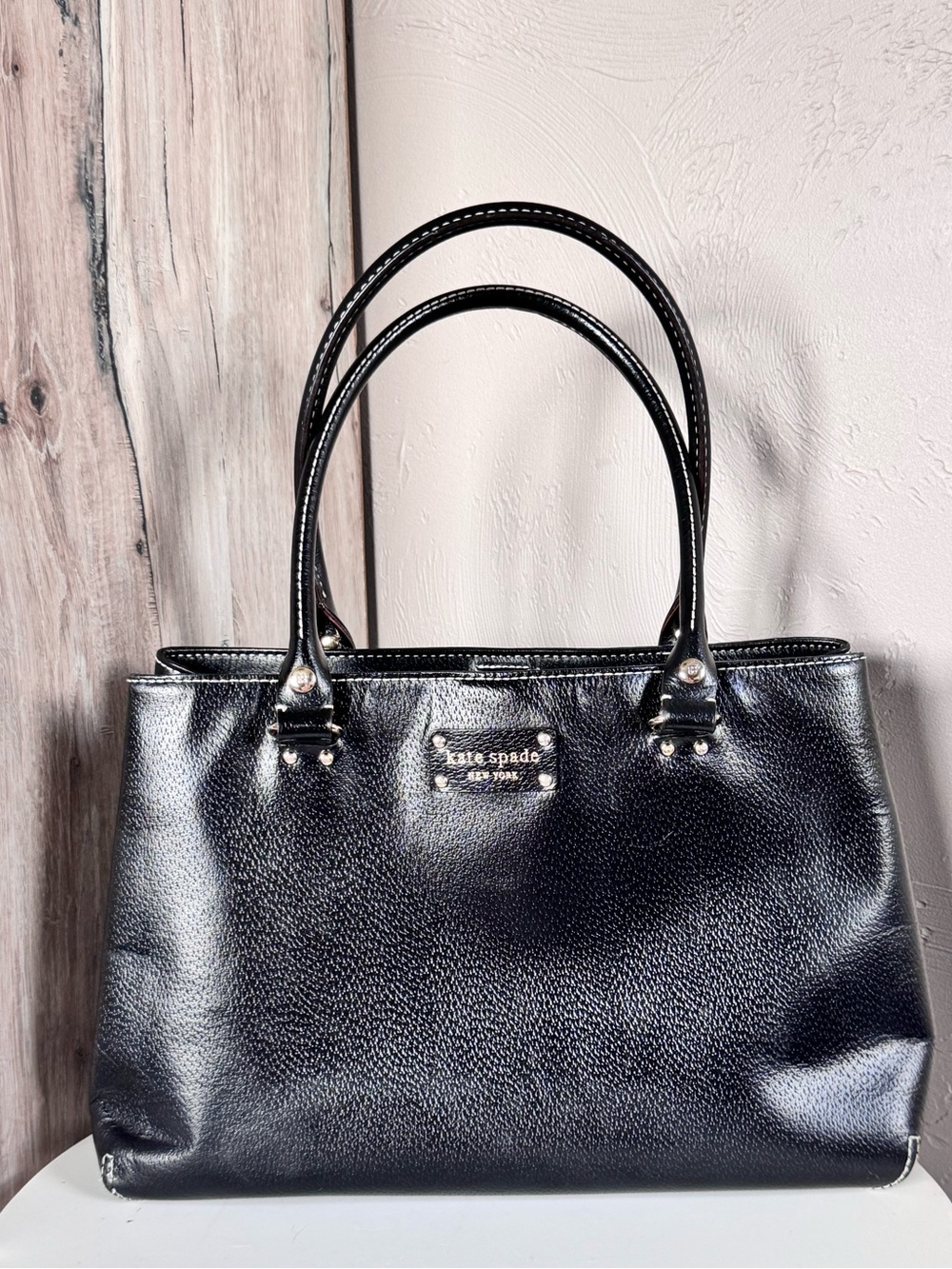 Kate Spade Wellesley Elena Black Pebbled Leather Double-Handle Tote
